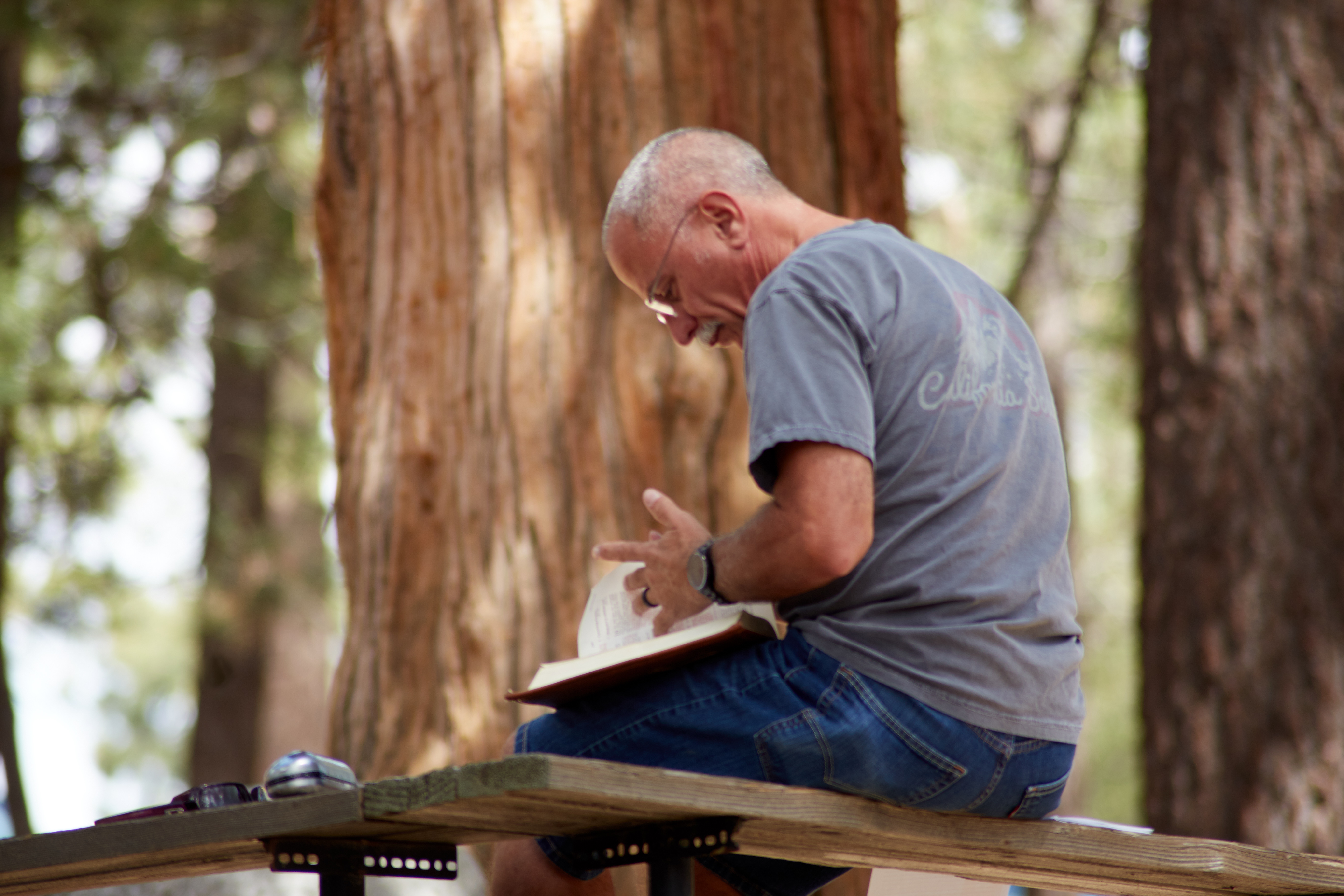 reading bible man camp angeles crest