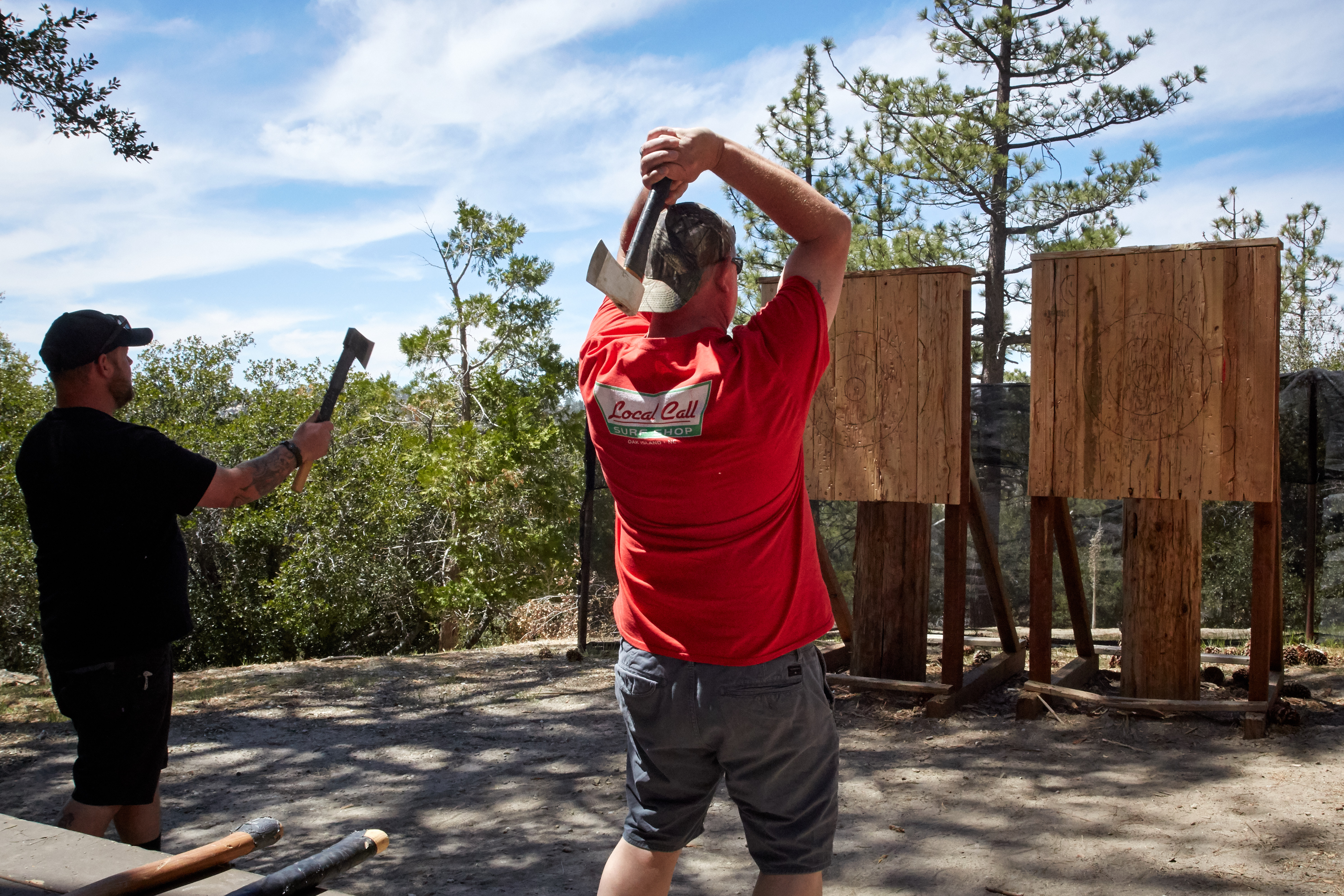 hatchet throwing man camp angeles crest